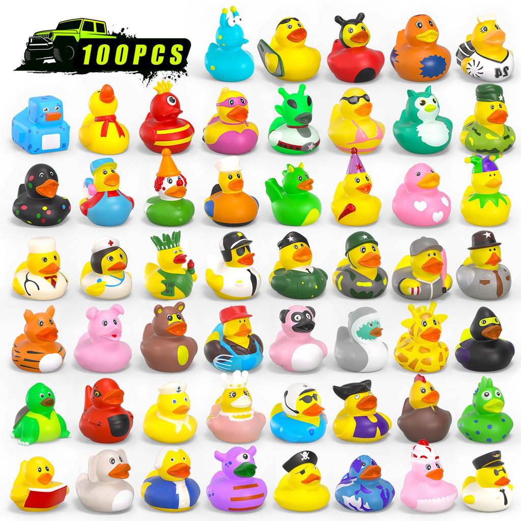 Bulk Rubber Ducks, 100 Pack - Assorted Ducks for Hide-and-Find