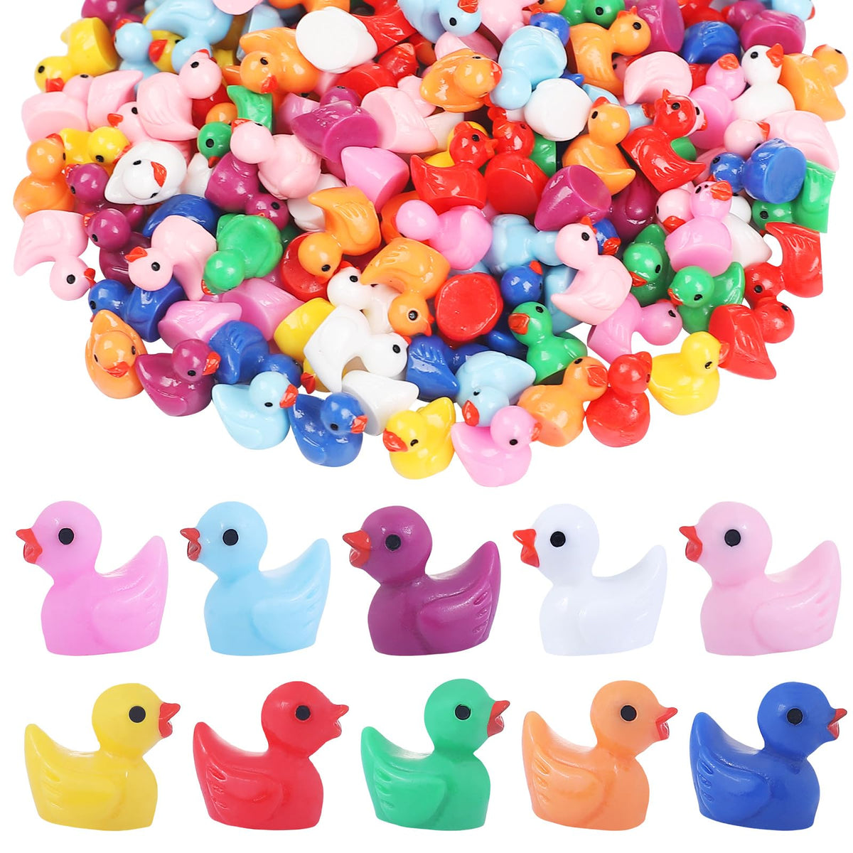 Tiny Resin Ducks, 200 Pack - 10 Colors