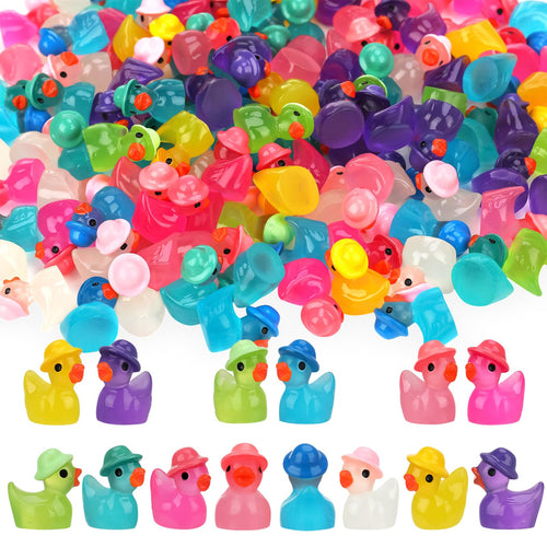 Glow-in-the-Dark Tiny Ducks with Hats, 80 Pack - 8 Colors