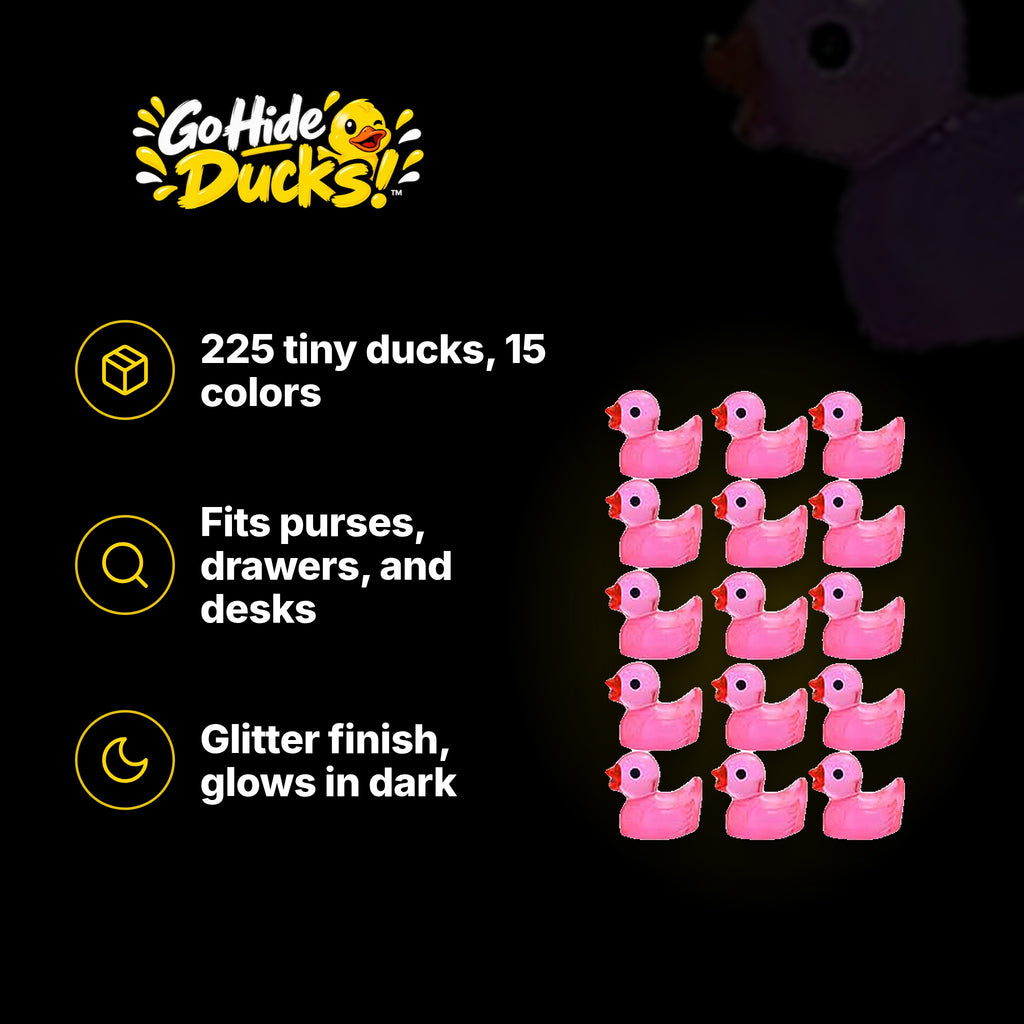 Glow-in-the-Dark Tiny Ducks, 225 Pack - 15 Colors: pack highlights
