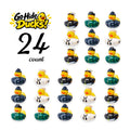 Rows of rubber ducks dressed in assorted military-style uniforms