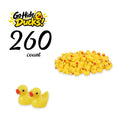 Pile of tiny yellow resin ducks with a close-up of two ducks