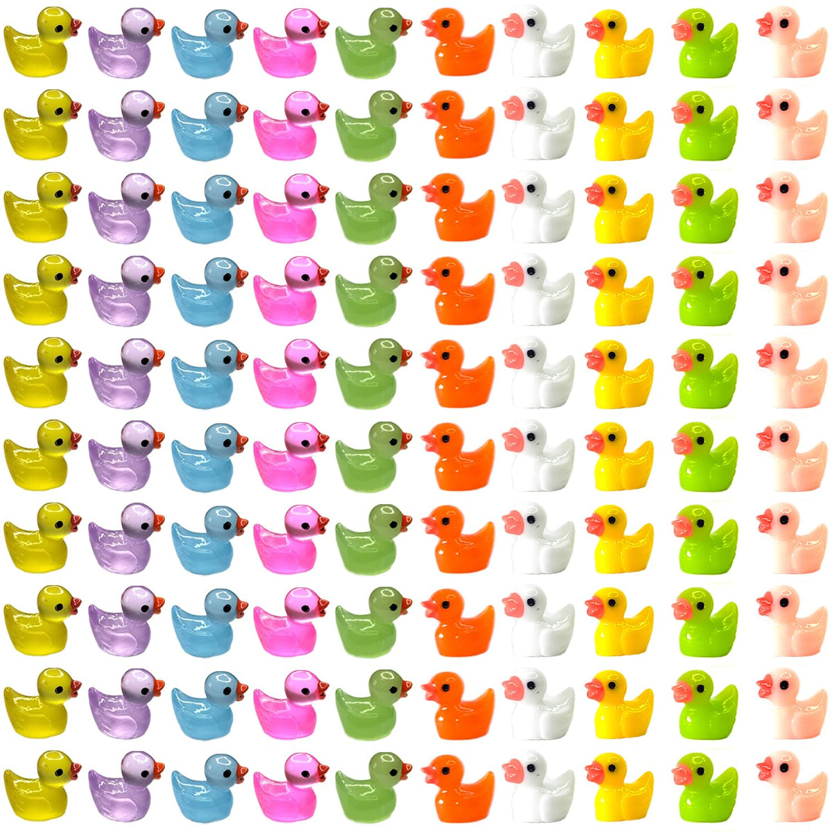 Mini Resin & Glow Ducks, 100 Pack - Plant and Terrarium Decor
